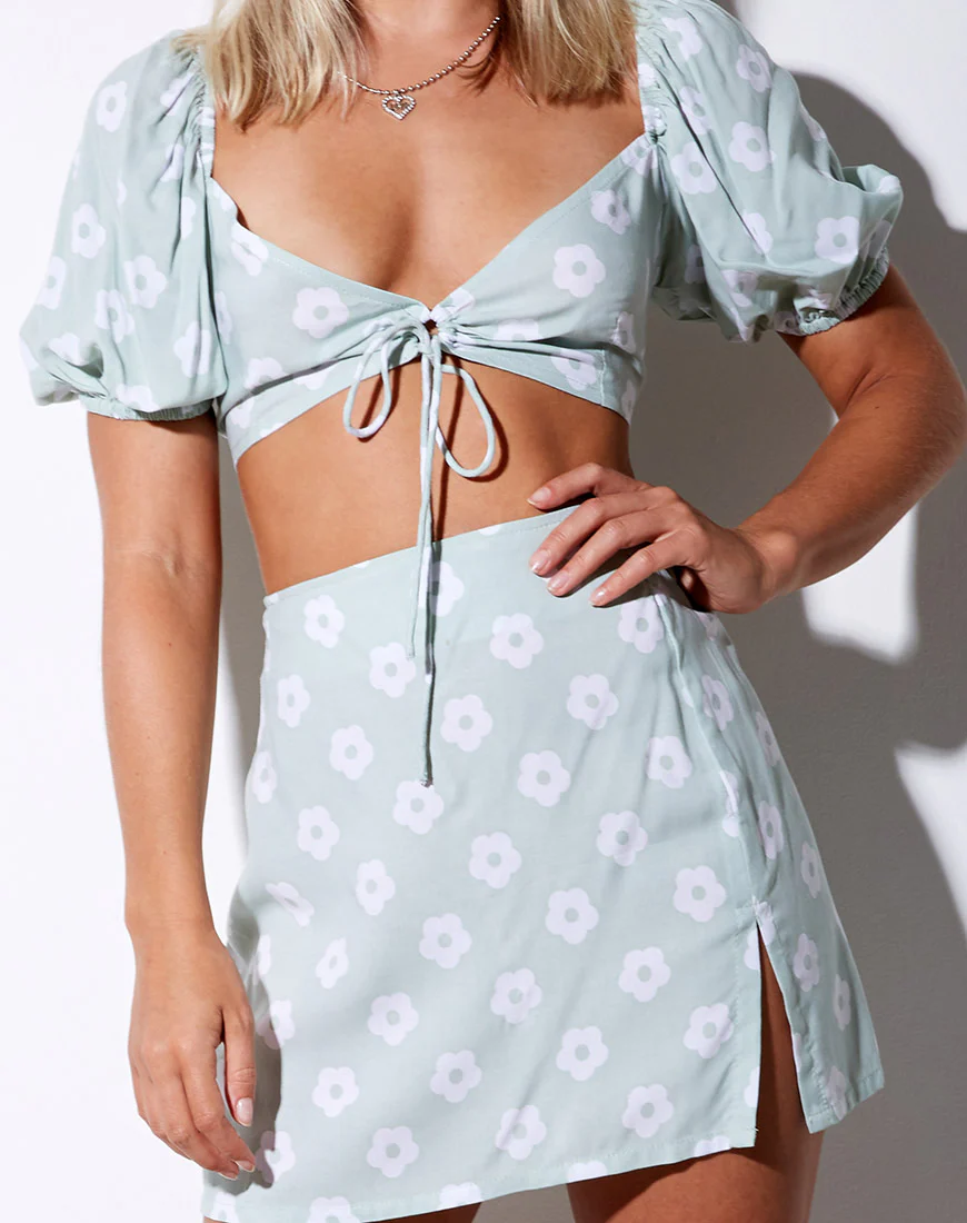 Sheny Mini Skirt in Sage Daisy - Image 2