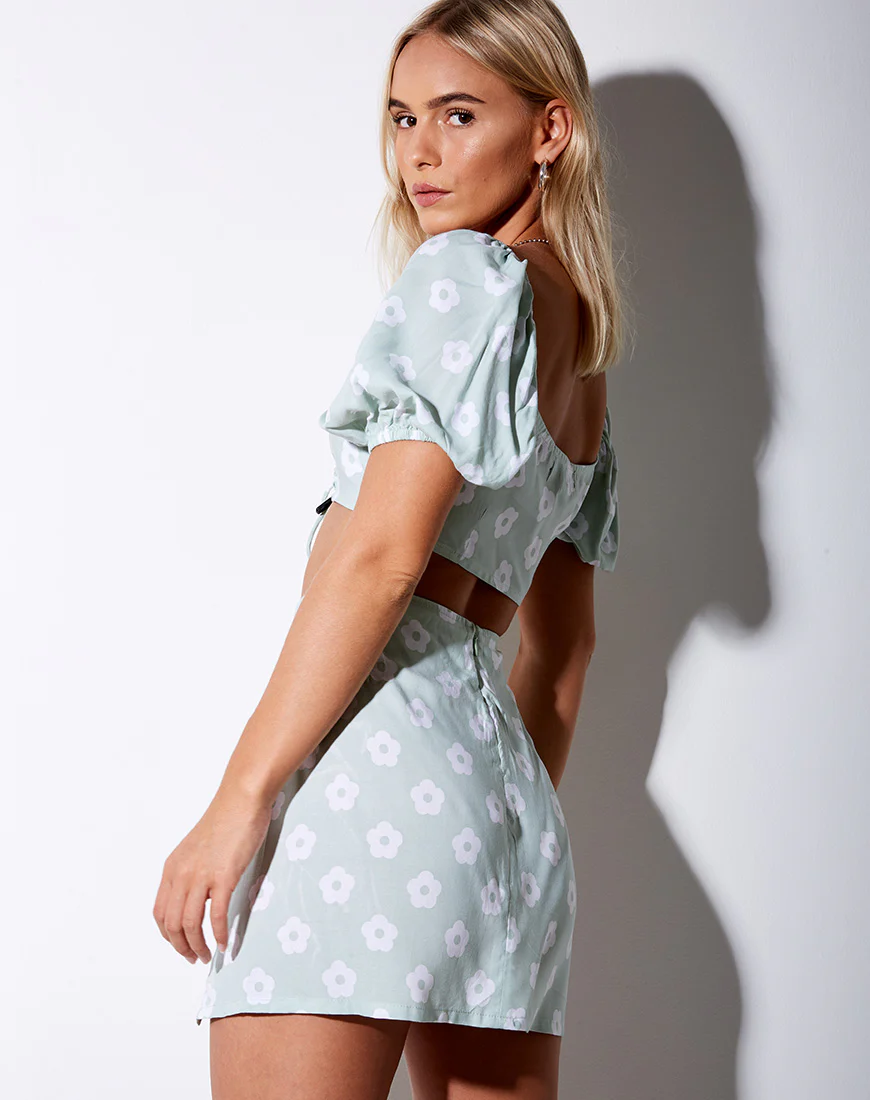 Sheny Mini Skirt in Sage Daisy - Image 4
