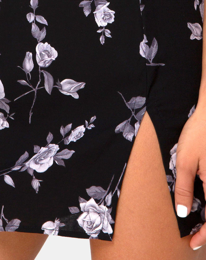 Sheny Mini Skirt in White Rose Black - Image 5