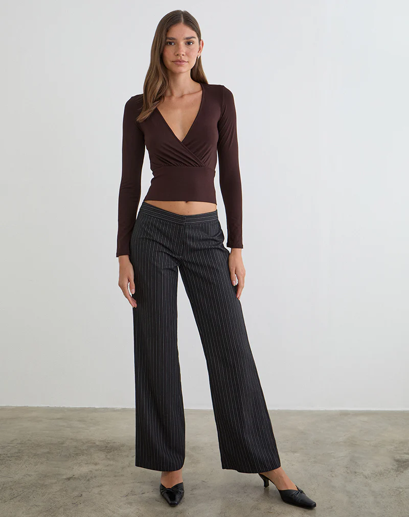 Sheon Long Sleeve Top in Rayon Jersey Bitter Chocolate - Image 3