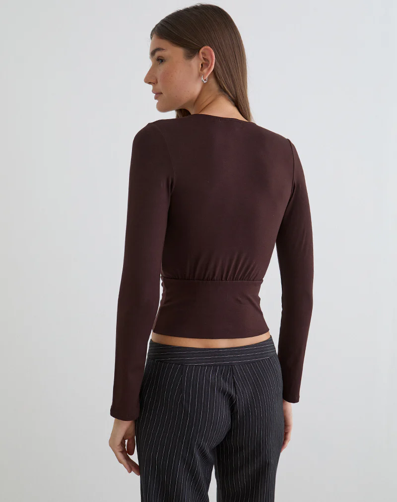 Sheon Long Sleeve Top in Rayon Jersey Bitter Chocolate - Image 5