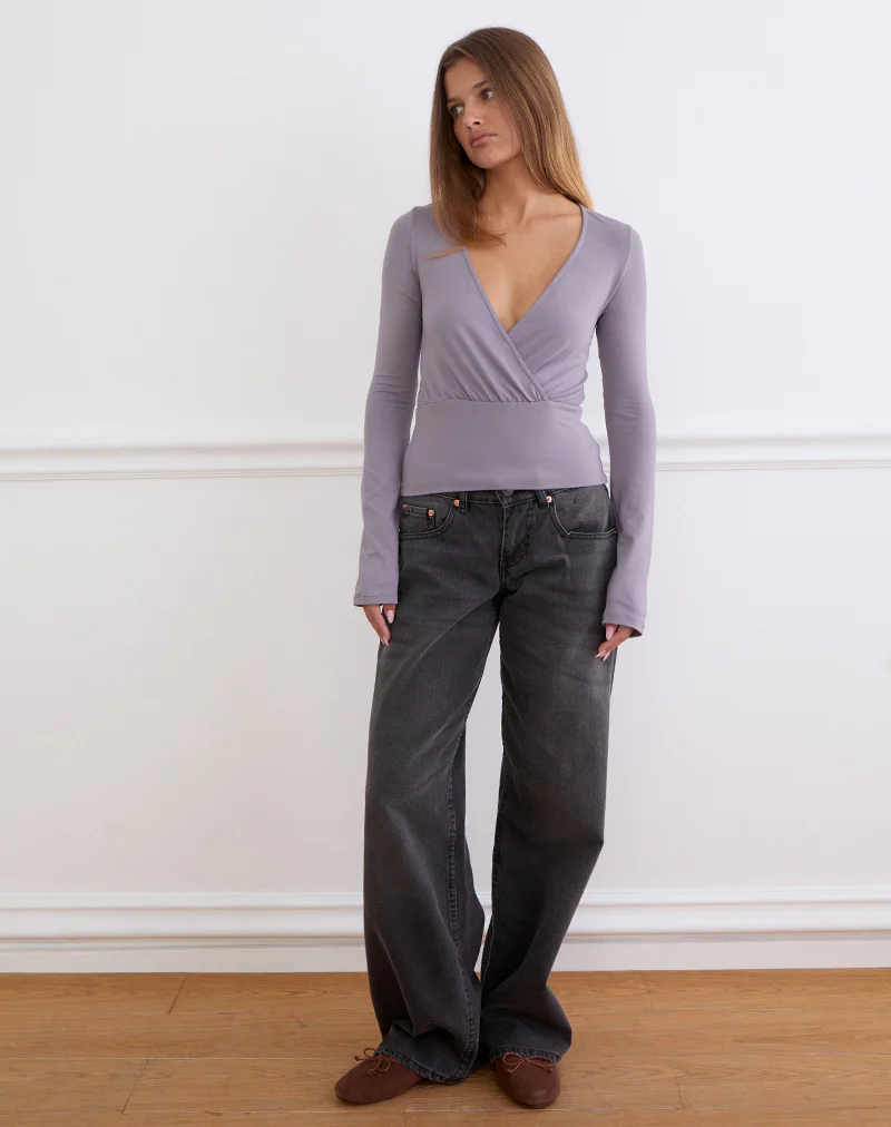 Sheon Long Sleeve Top In Rayon Jersey Grey Lavender - Image 2