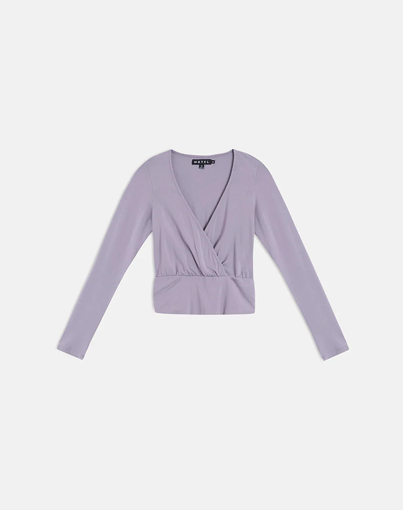 Sheon Long Sleeve Top In Rayon Jersey Grey Lavender - Image 3