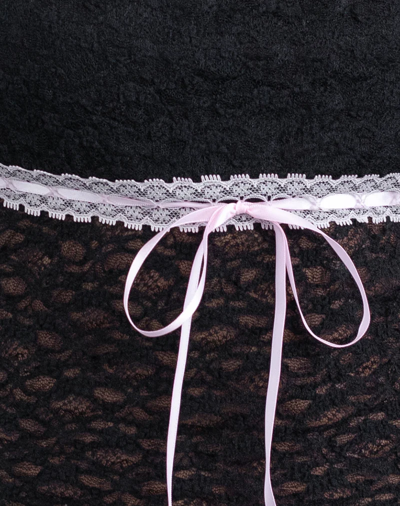 Sherine Lace Top in Black with Pink Ribbon - Image 6