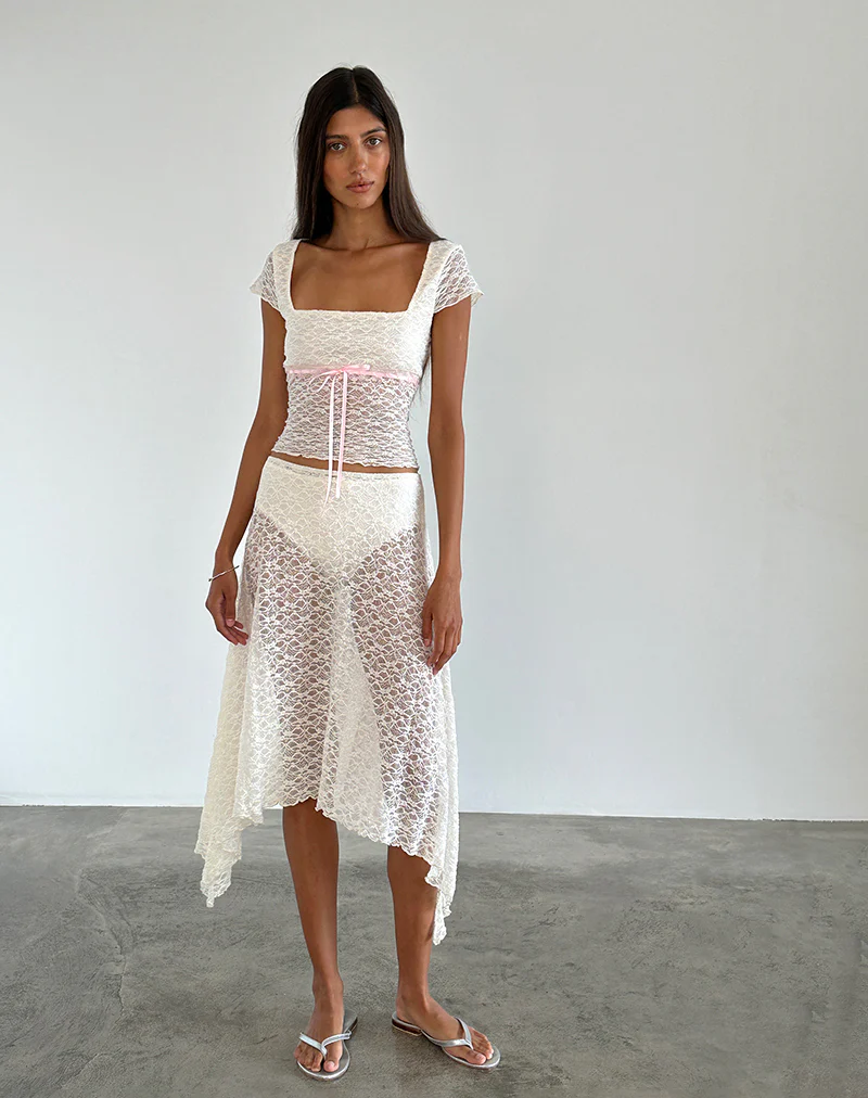 Sherine Lace Top in Cream with Pink Binding - Image 5