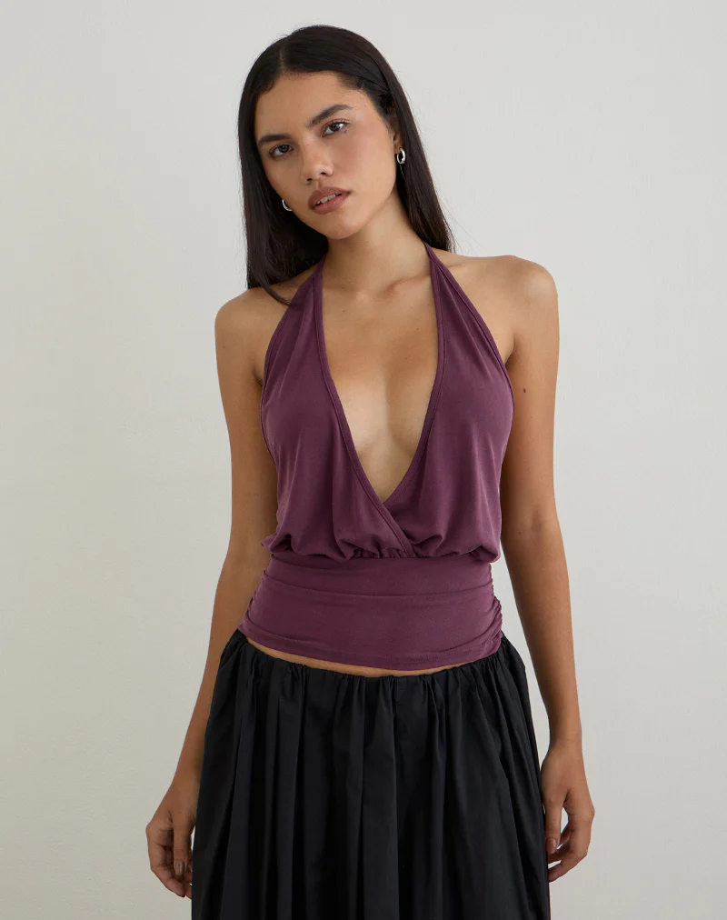 Sherlyn Halter Top in Cupro Deep Purple - Image 2