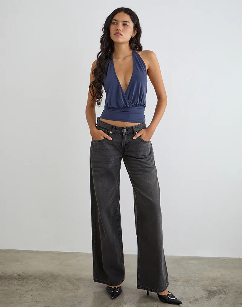Sherlyn Halter Top in Cupro Navy - Image 3