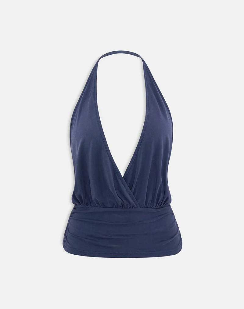 Sherlyn Halter Top in Cupro Navy - Image 6