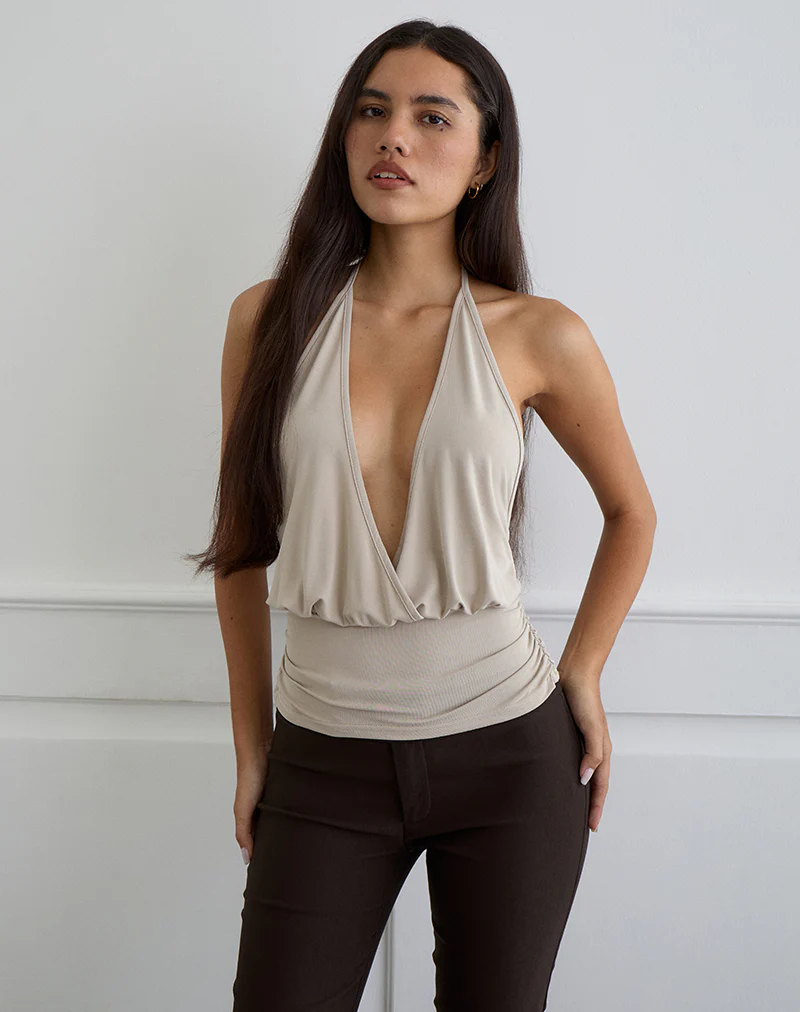 Sherlyn Halter Top in Cupro Oatmilk - Image 3