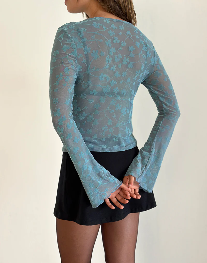 Shia Cardigan in Grunge Floral Blue Grey - Image 3