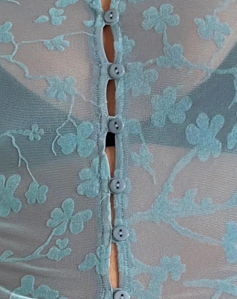 Shia Cardigan in Grunge Floral Blue Grey - Image 6