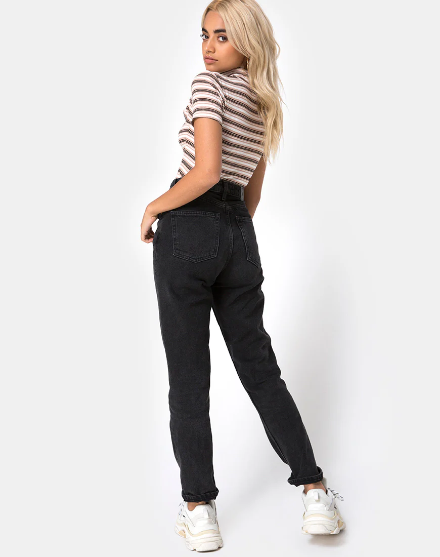 Shidi Cutout Bodice in Rib Stripe Cream Black and Tan - Image 4