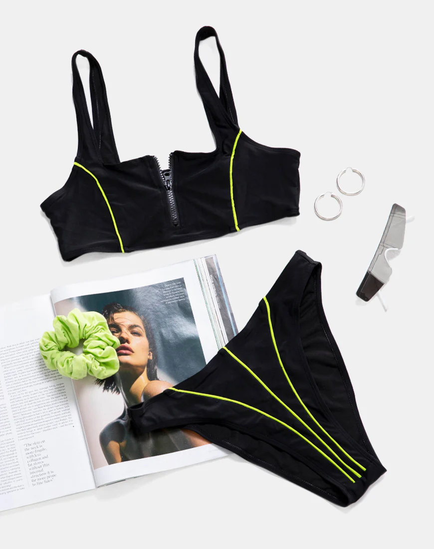 Shielle Bikini Bottom in Black with Contrast Piping - Image 2