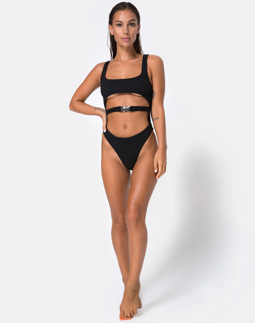 Shila Cutout Swimsuit in Black Buckle - Image 3
