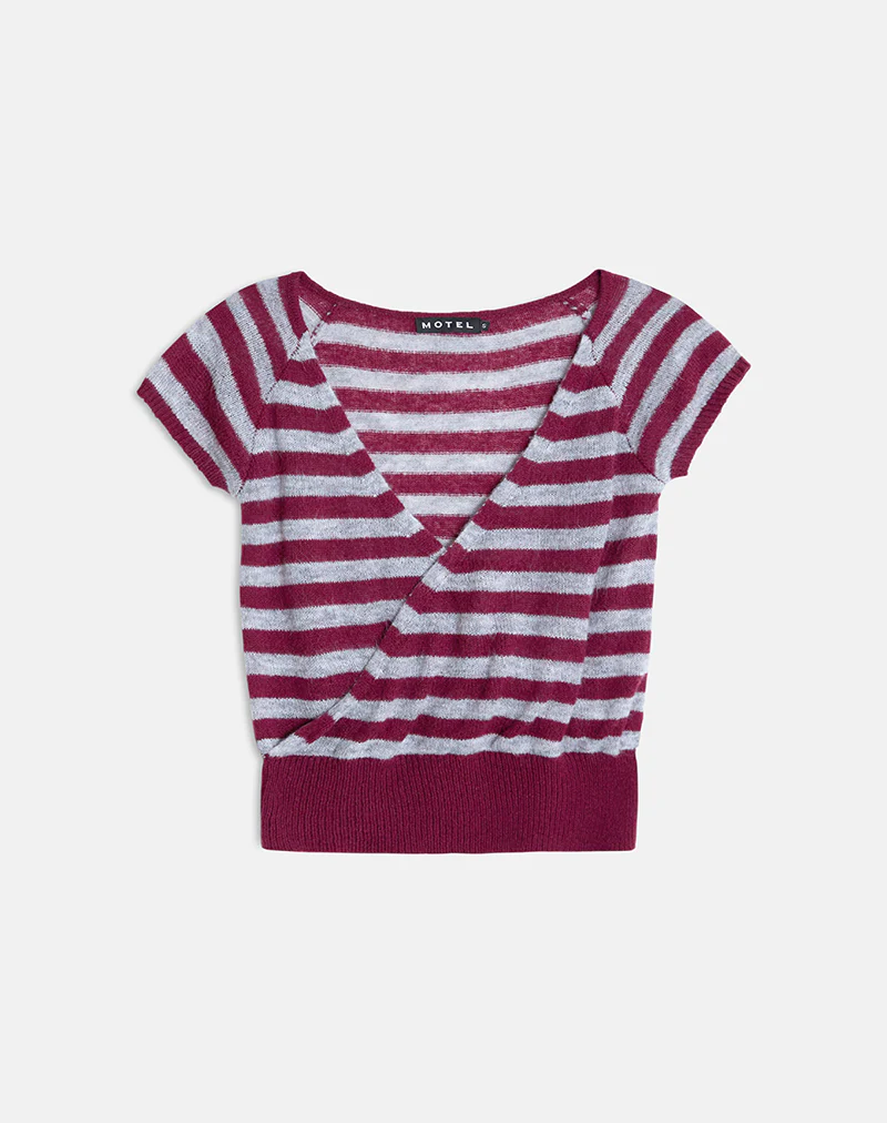 Shilpa Top in Maxi Stripe Wine and Grey - Image 5
