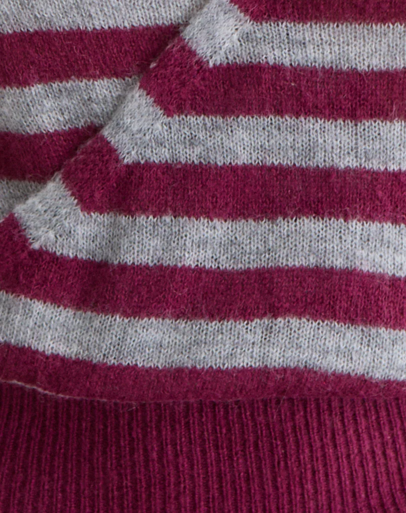 Shilpa Top in Maxi Stripe Wine and Grey - Image 6