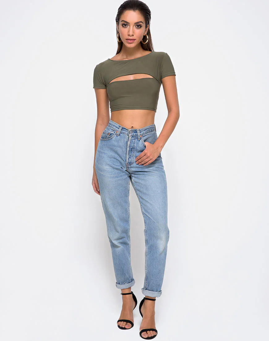 Shim Cutout Crop Top in Khaki - Image 3