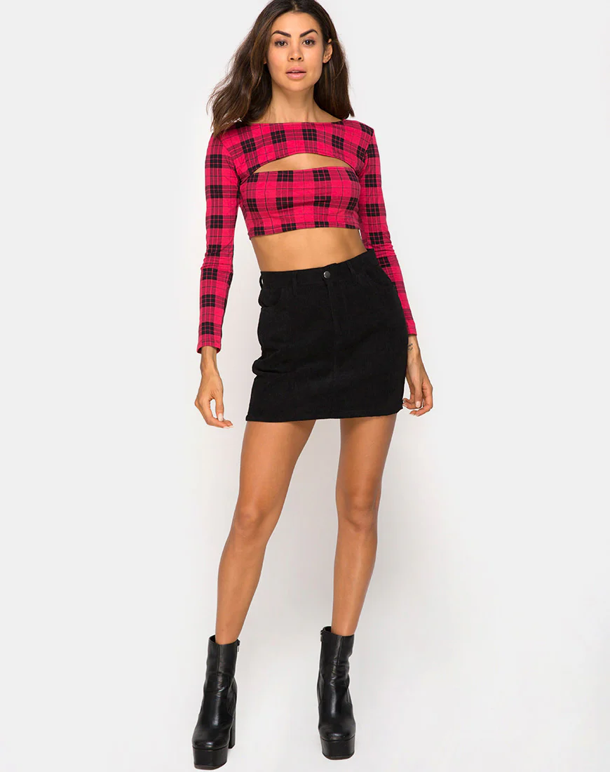 Shimla Crop Top in Winter Plaid Red / Black - Image 7