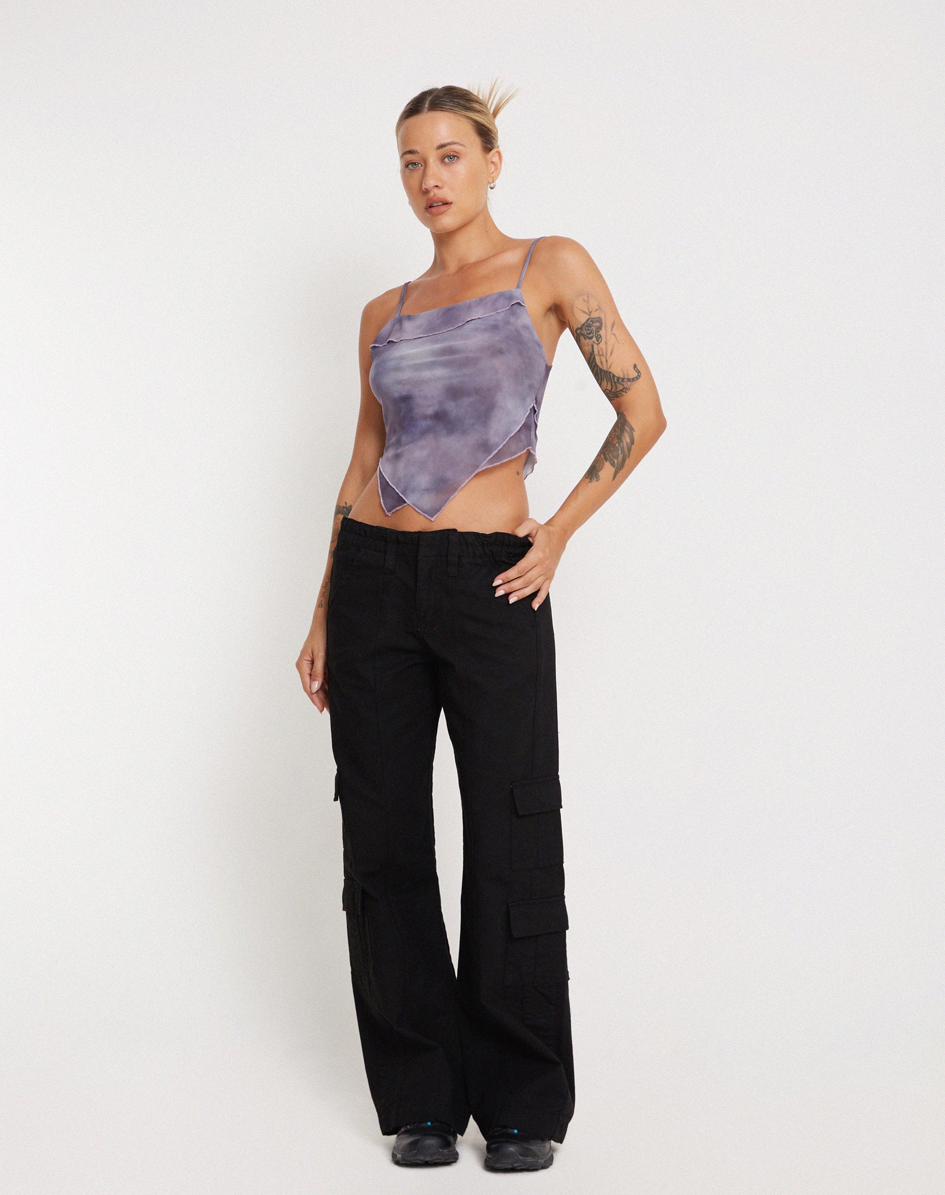 Shindu Printed Mesh Top in Smokey Gradients Purple - Image 3