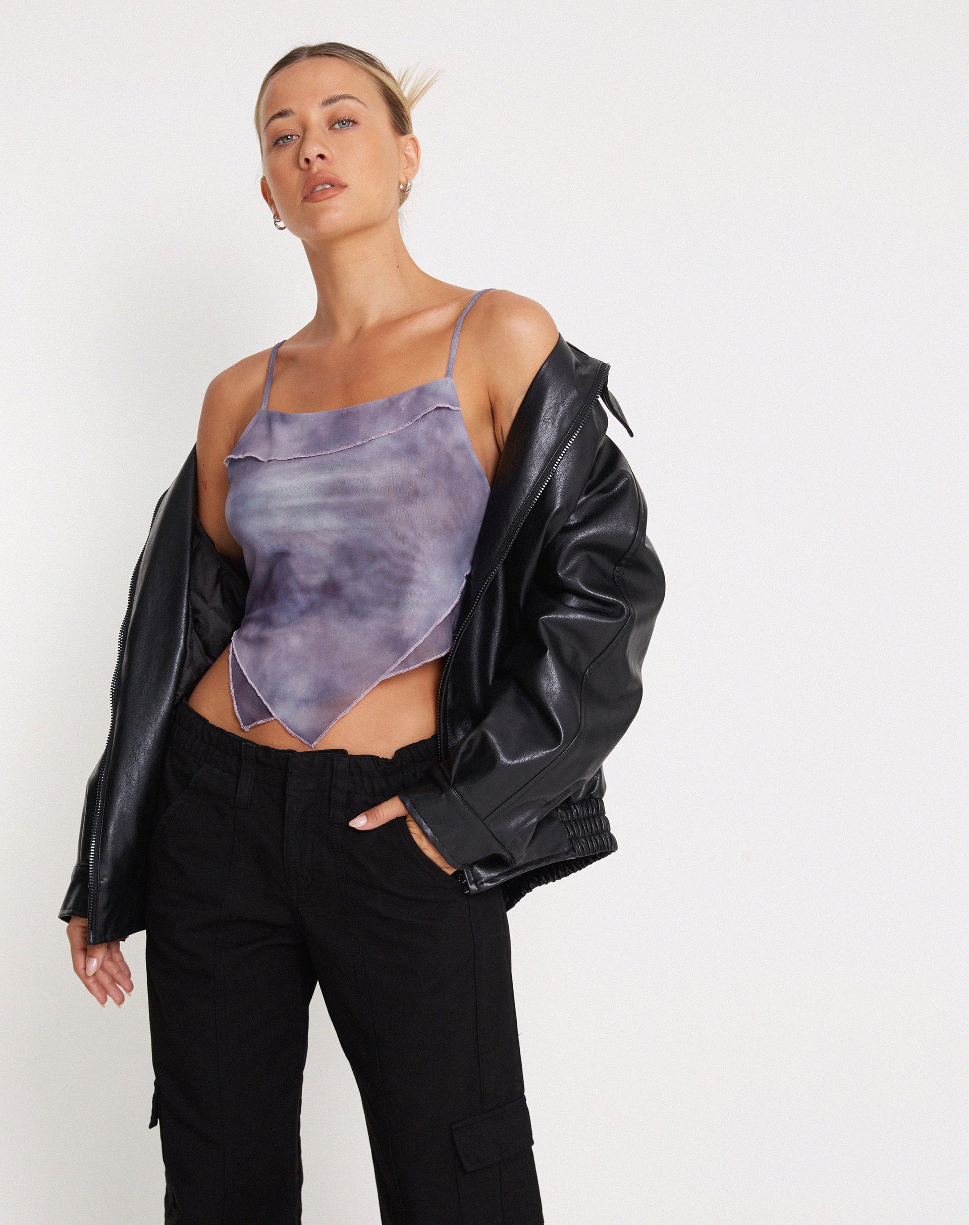 Shindu Printed Mesh Top in Smokey Gradients Purple - Image 4