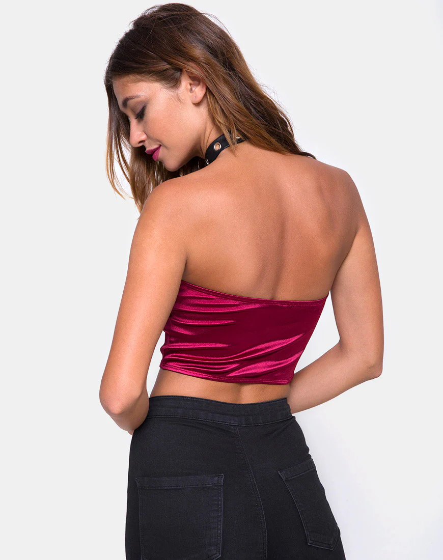 Shisui Tube Top in Satin Burgundy - Image 2