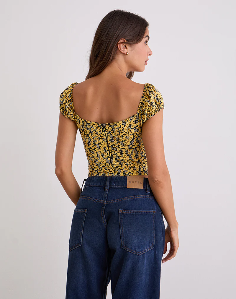 Shizu Cap Sleeve Top in Mini Bloom Yellow - Image 5