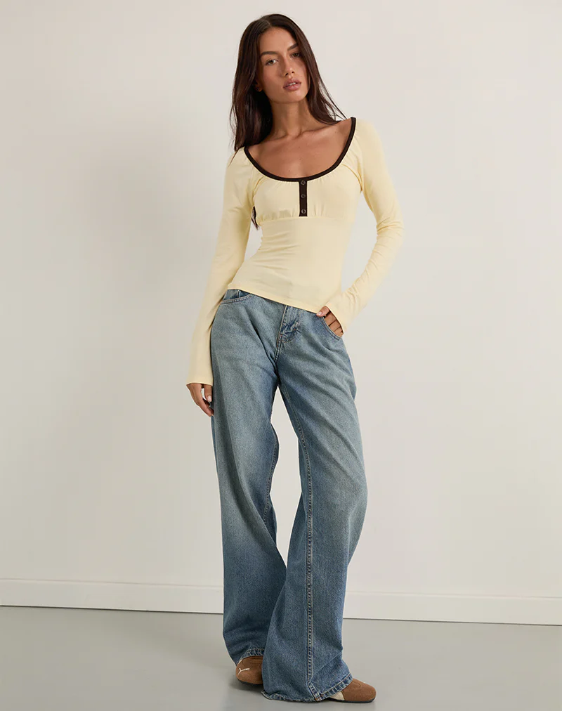 Shou Top in Buttermilk with Brown Binding - Image 3