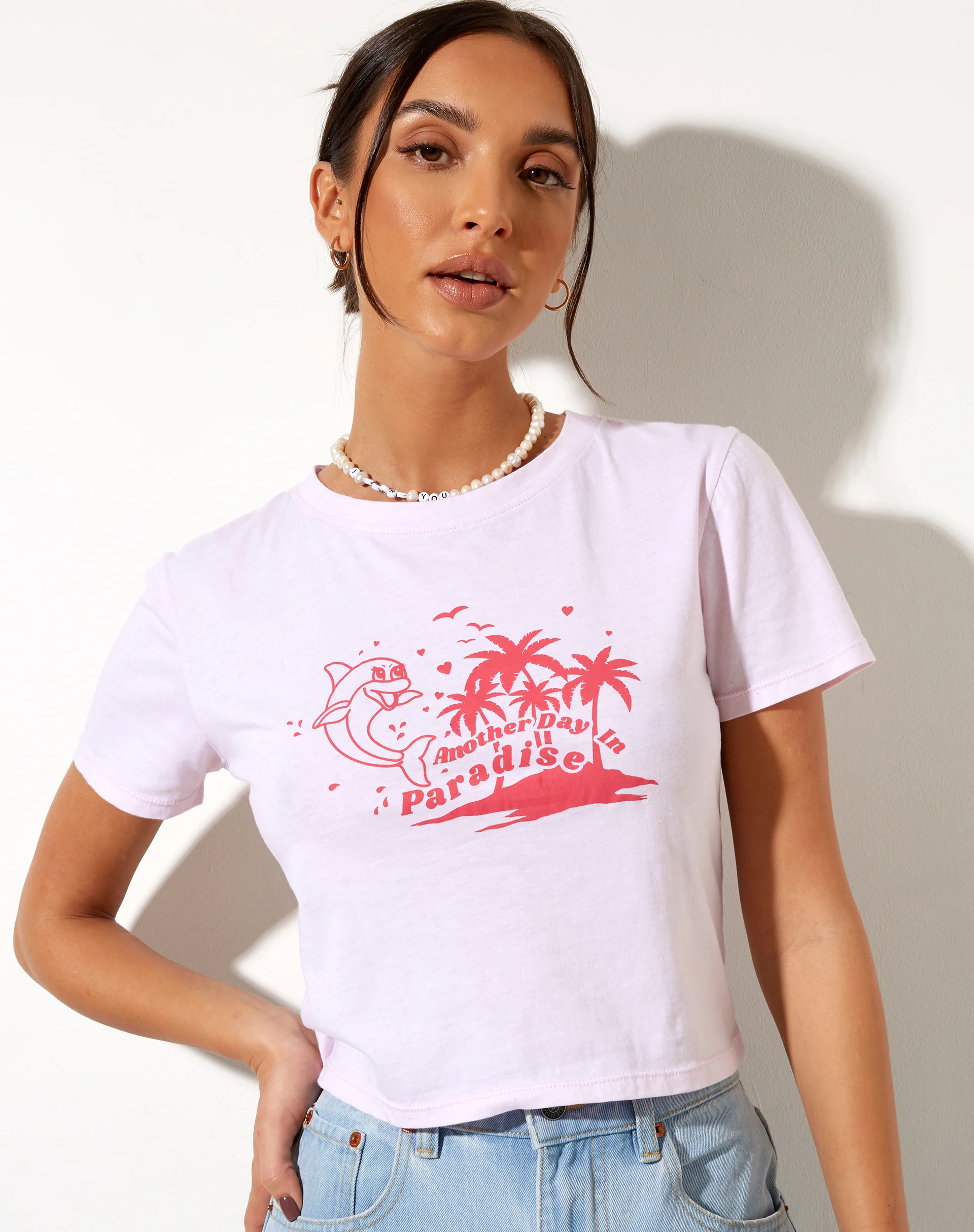 Shrunk Tee in Baby Pink Paradise Dolphin - Image 3