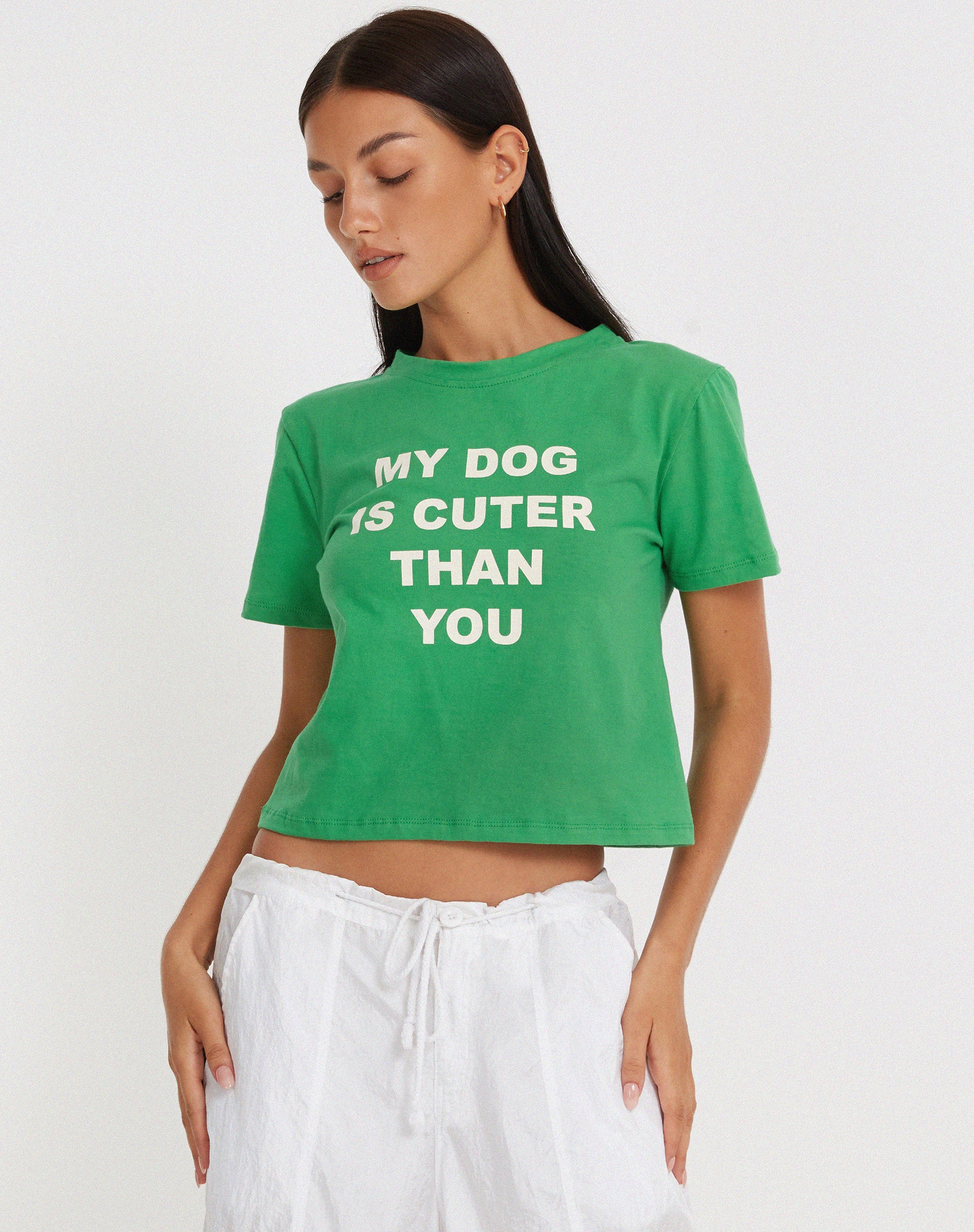 Shrunk Tee in Bush Green My Dog Is Cuter Than Yours - Image 6