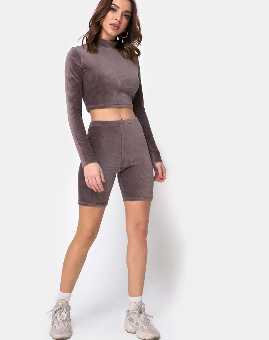 Shureen Crop Top in Mocha Rib Velvet - Image 3