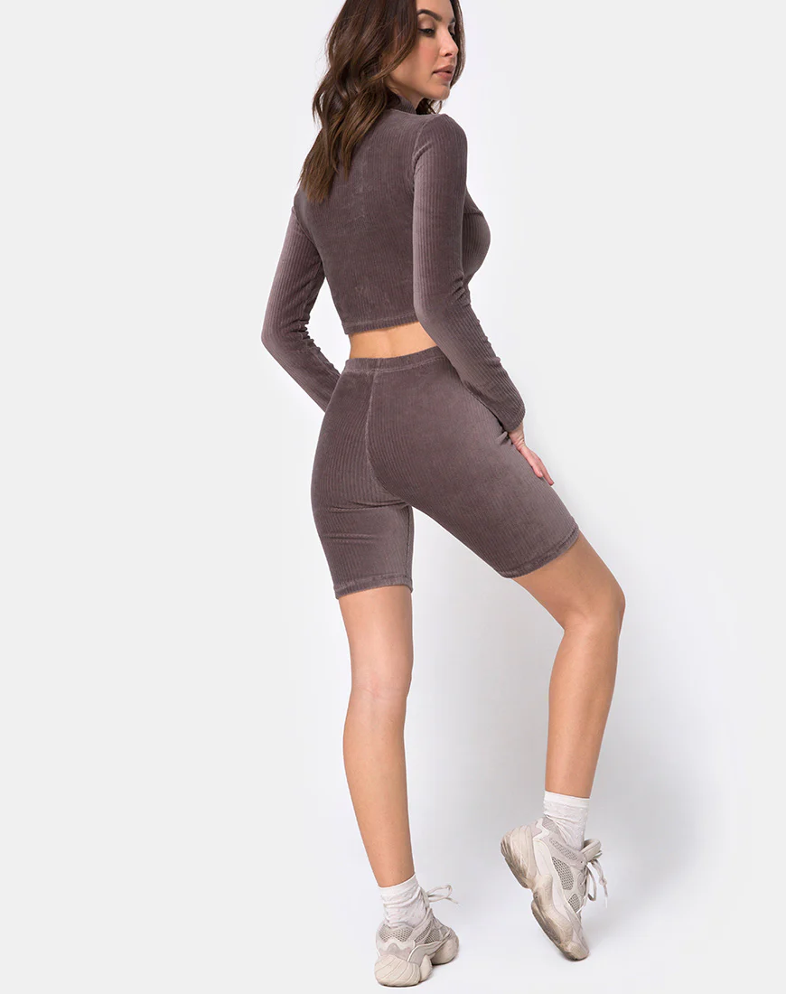Shureen Crop Top in Mocha Rib Velvet - Image 4