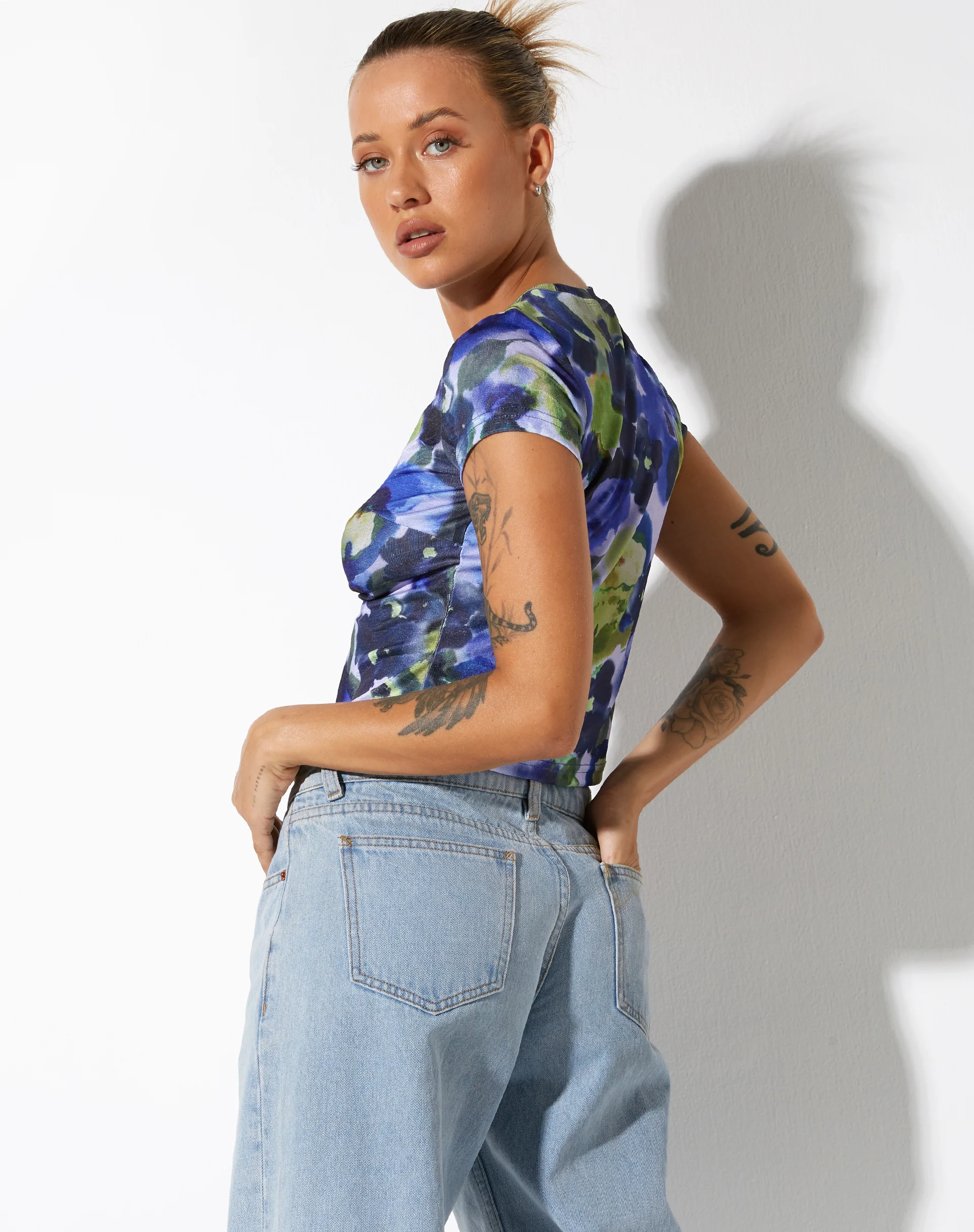 Sianda Crop Top in Abstract Watercolour Blue - Image 3