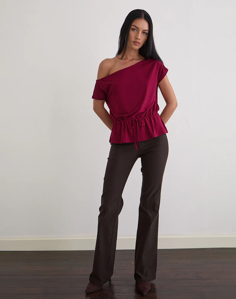 Sika One Shoulder Top in Burgundy with Tie Belt - Image 3