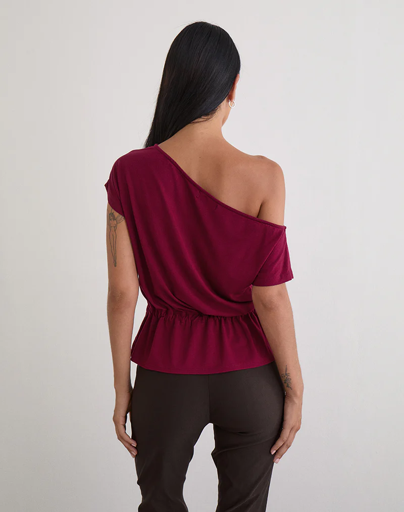 Sika One Shoulder Top in Burgundy with Tie Belt - Image 5