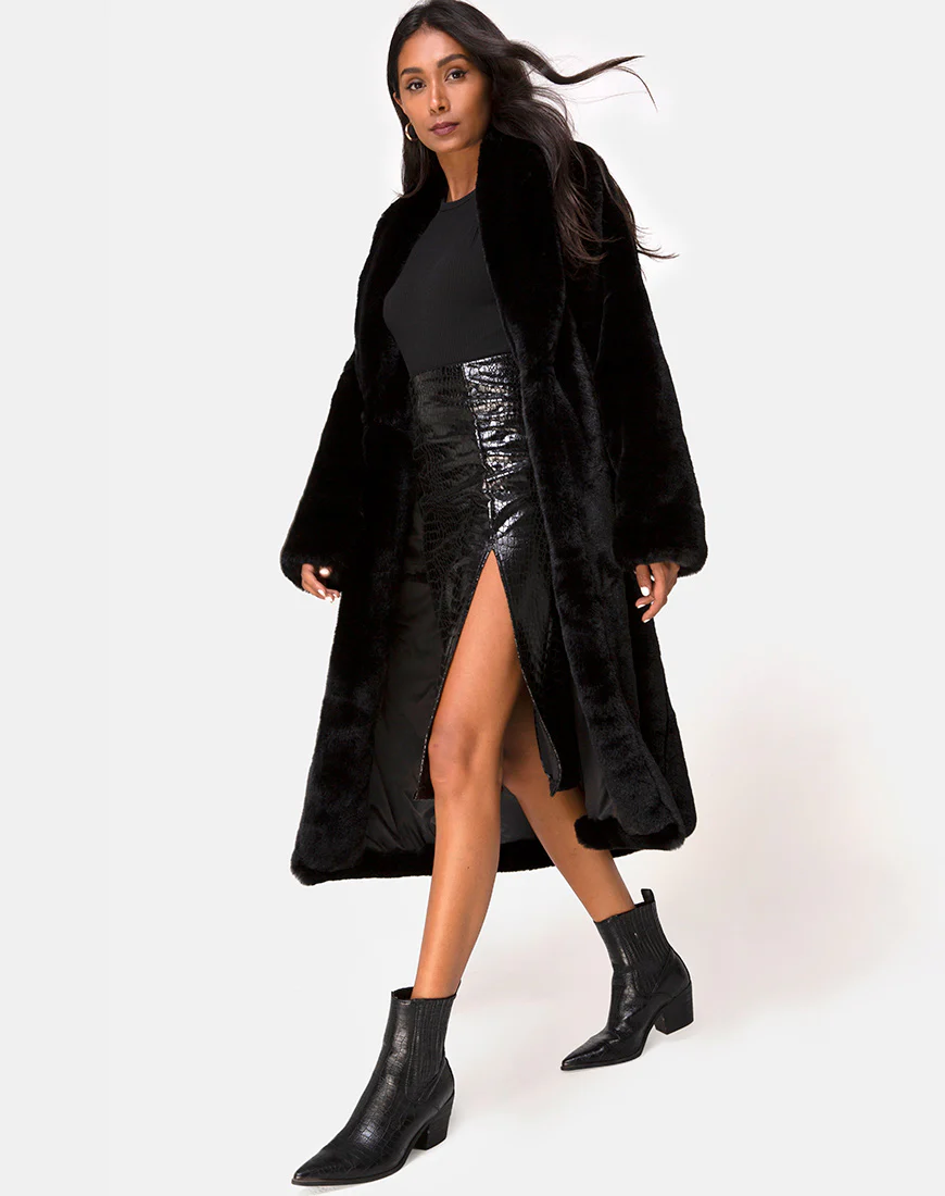 Sika Midi Skirt in PU Croco Black - Image 3