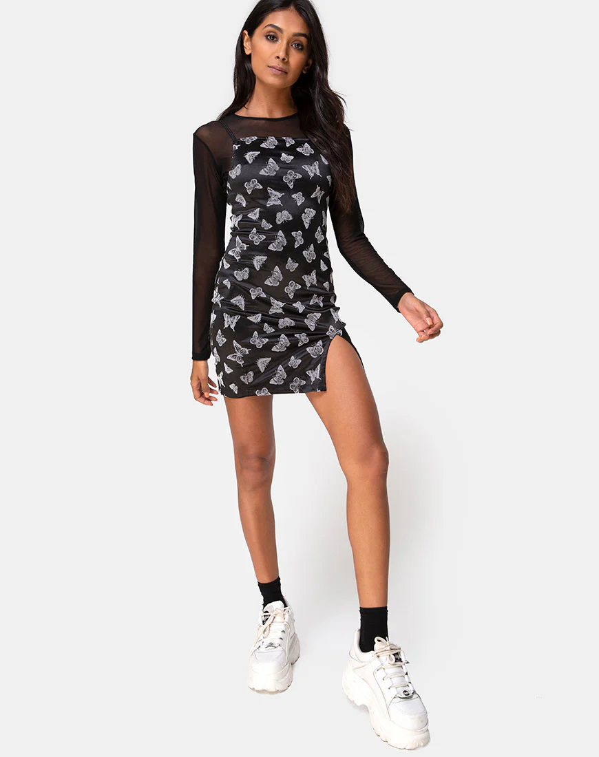 Sikhnet Mini Dress in Black Butterfly Flock - Image 3