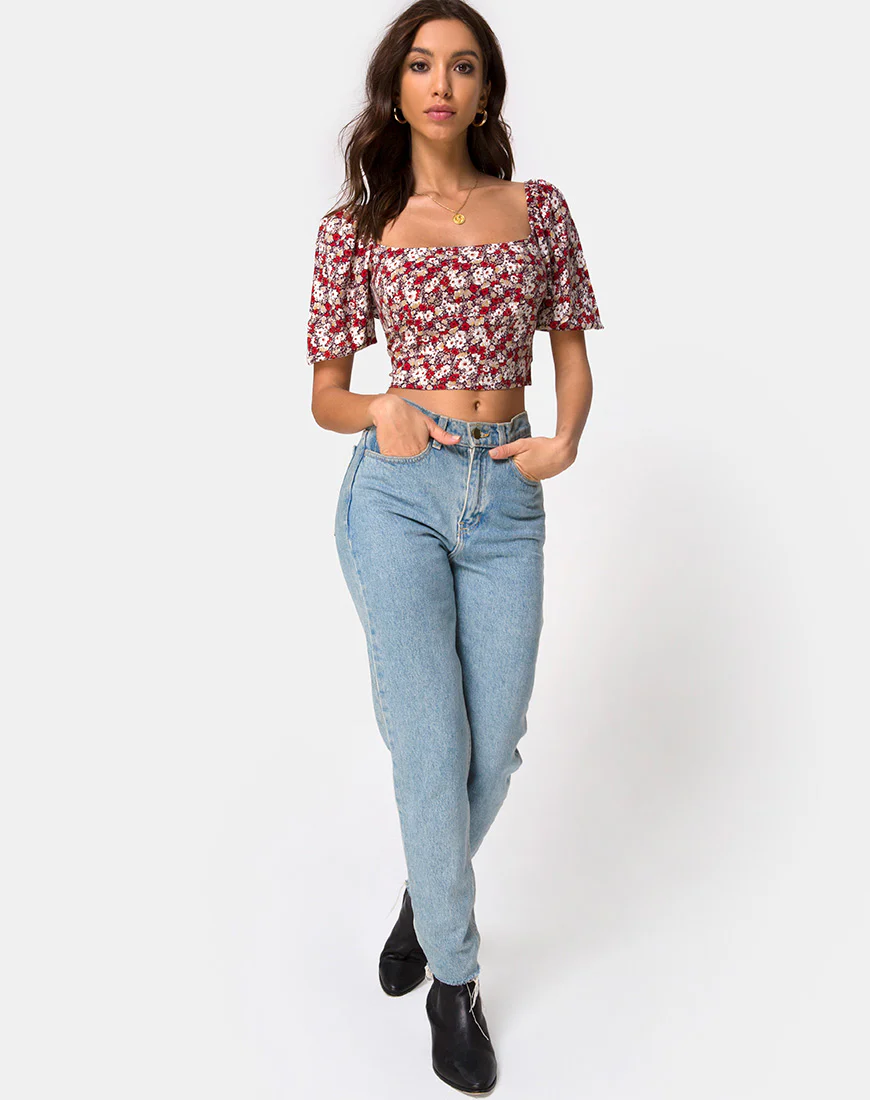 Silvia Top in Floral Charm Red - Image 3