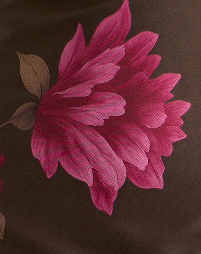 Silvra Halterneck Midi Dress in Brown with Pink Flower Print - Image 5