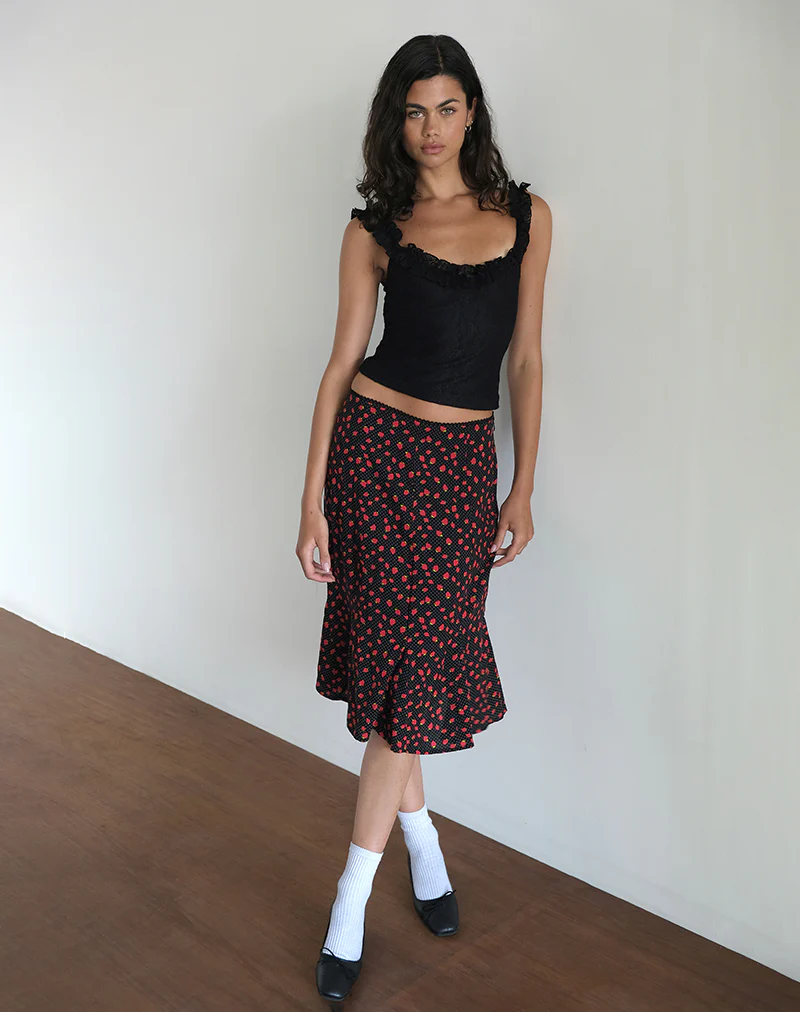 Sima Midi Skirt in Strawberry Polka Black - Image 2