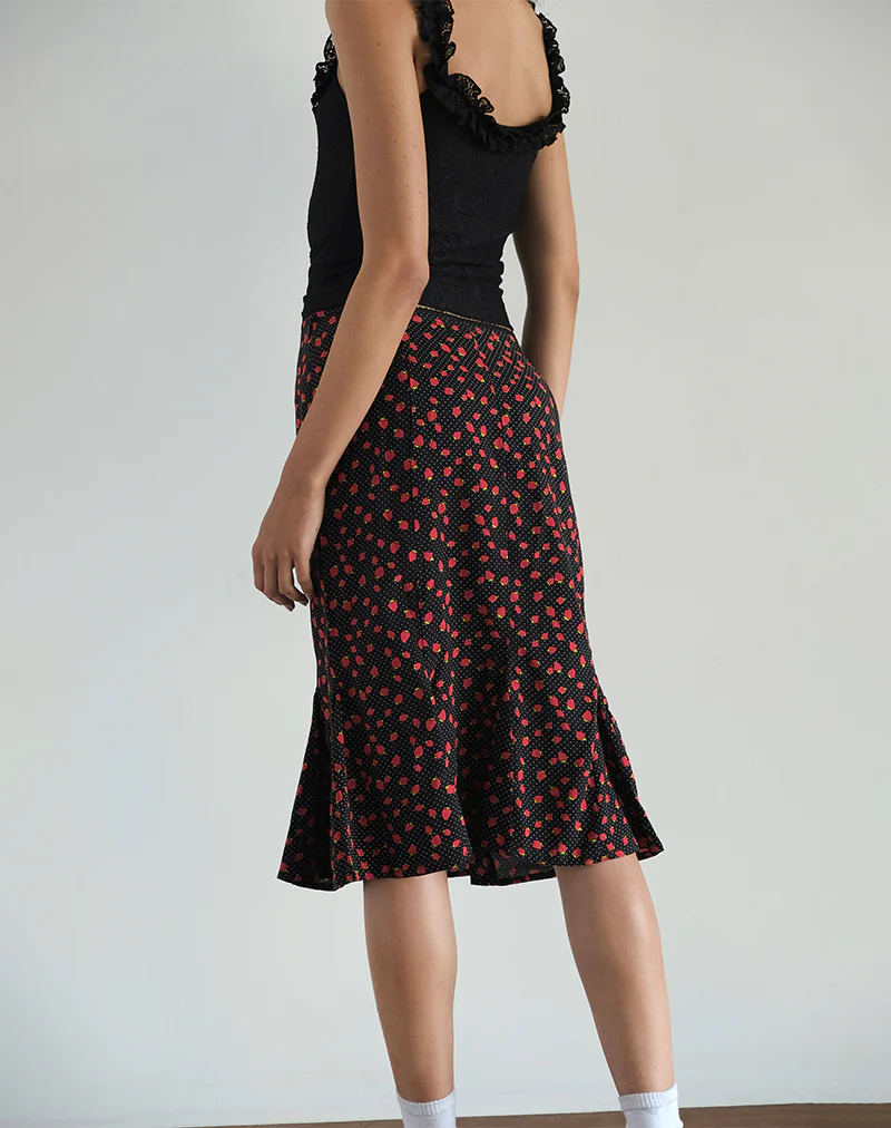 Sima Midi Skirt in Strawberry Polka Black - Image 4