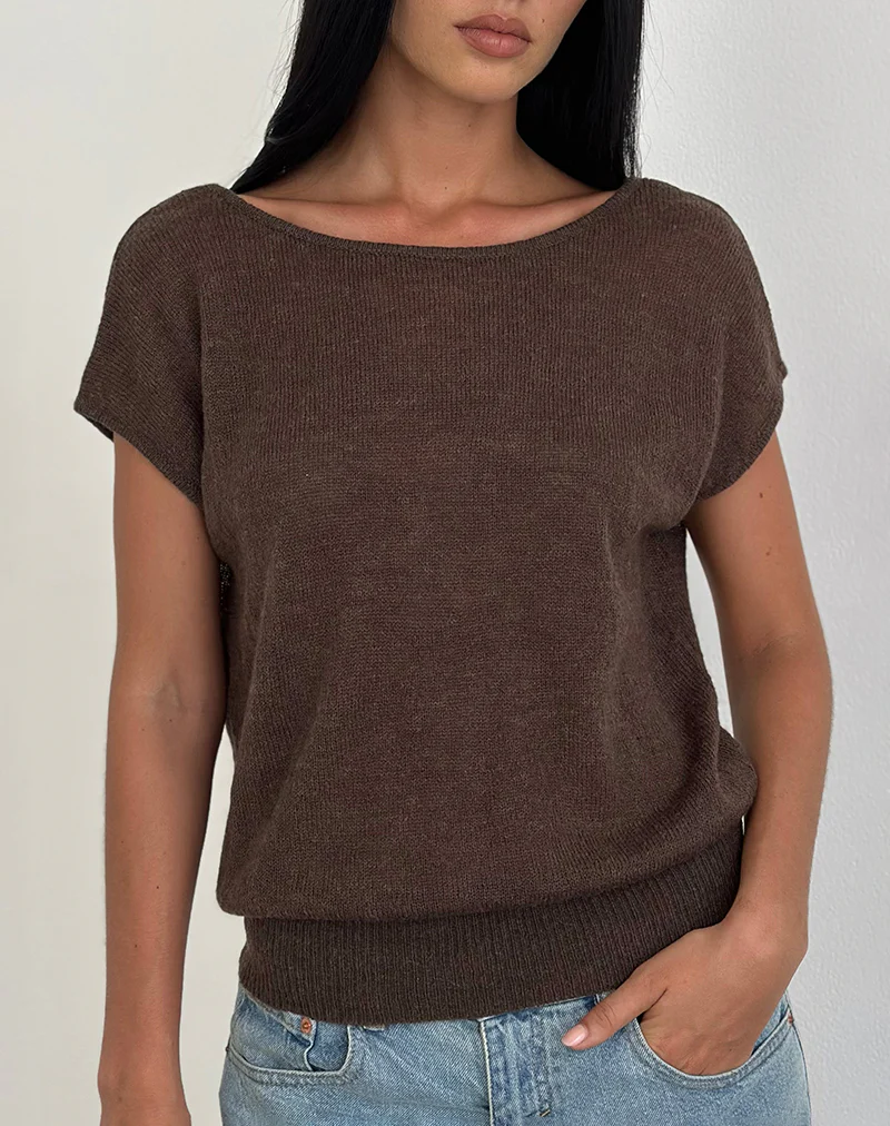 Sinda Scoopback Top in Knit Dark Chocolate - Image 4
