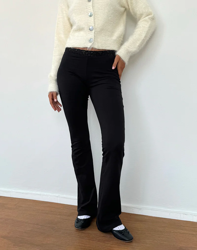 Sinena Lace Trim Trousers in Black - Image 3