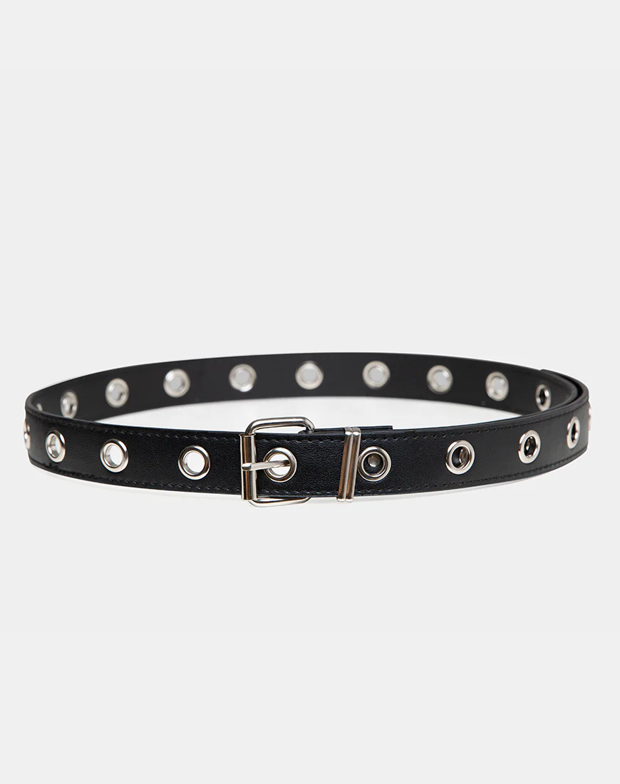 Single Eyelet Grommet Belt in PU Leather Black - Image 5