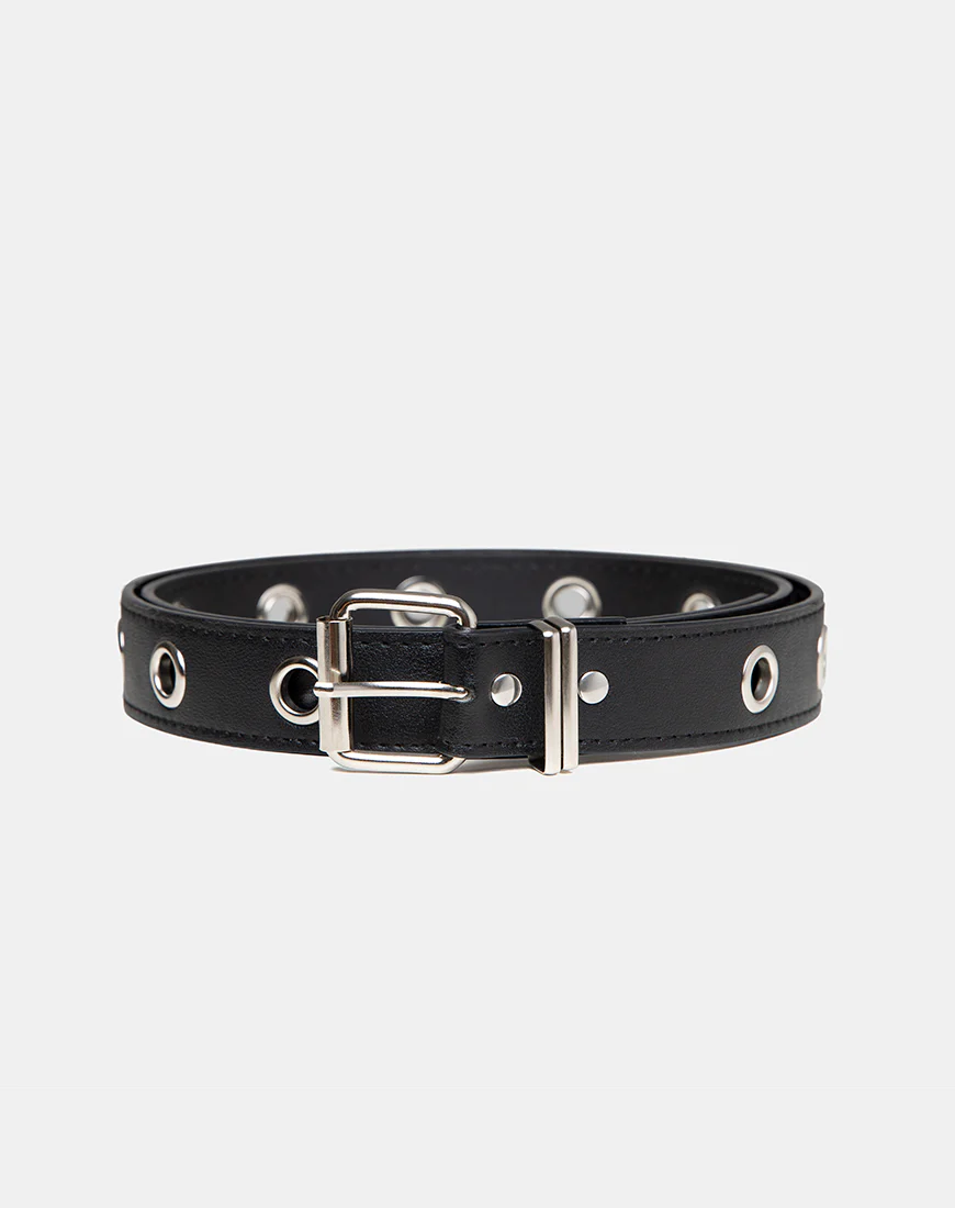 Single Eyelet Grommet Belt in PU Leather Black - Image 6