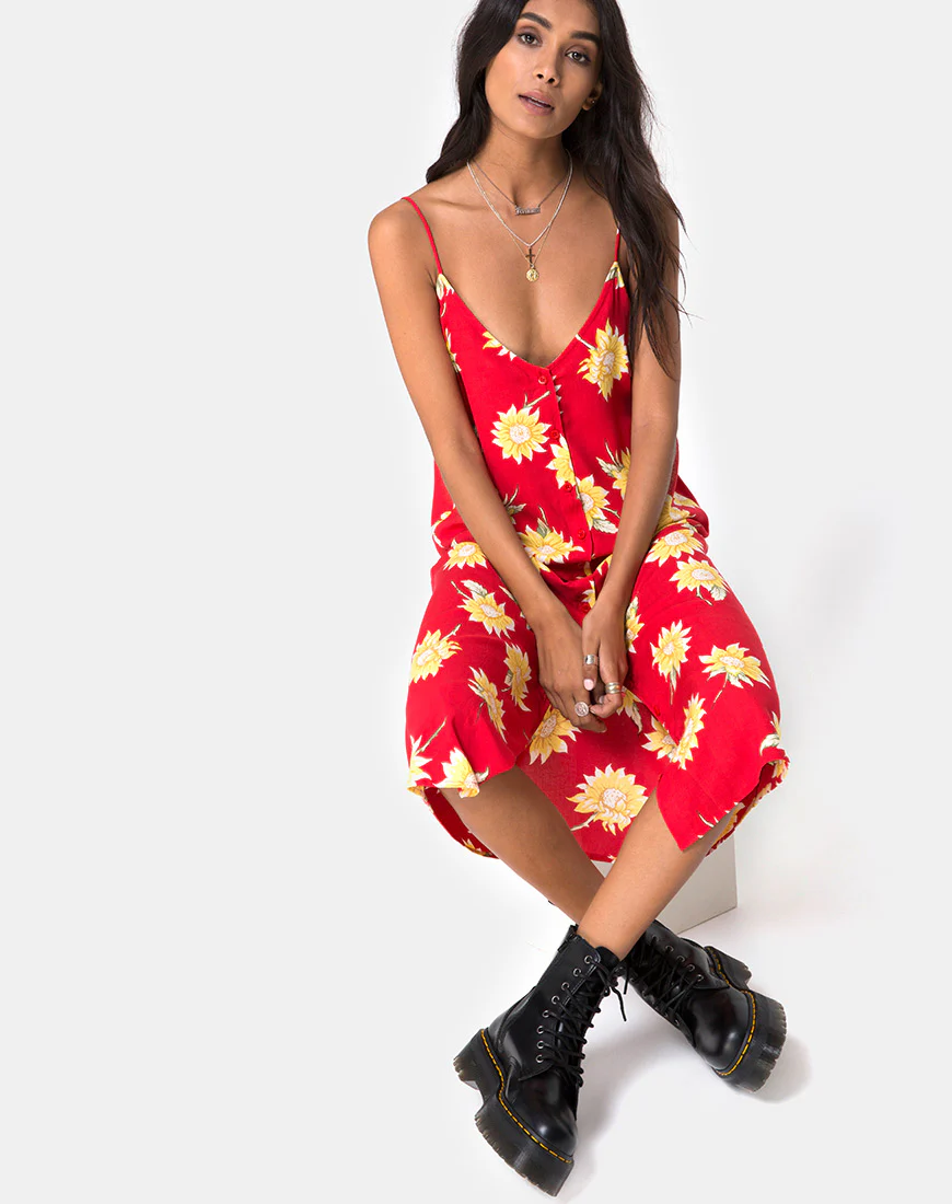 Sini Slip Midi Dress in Sunny Days Red - Image 2
