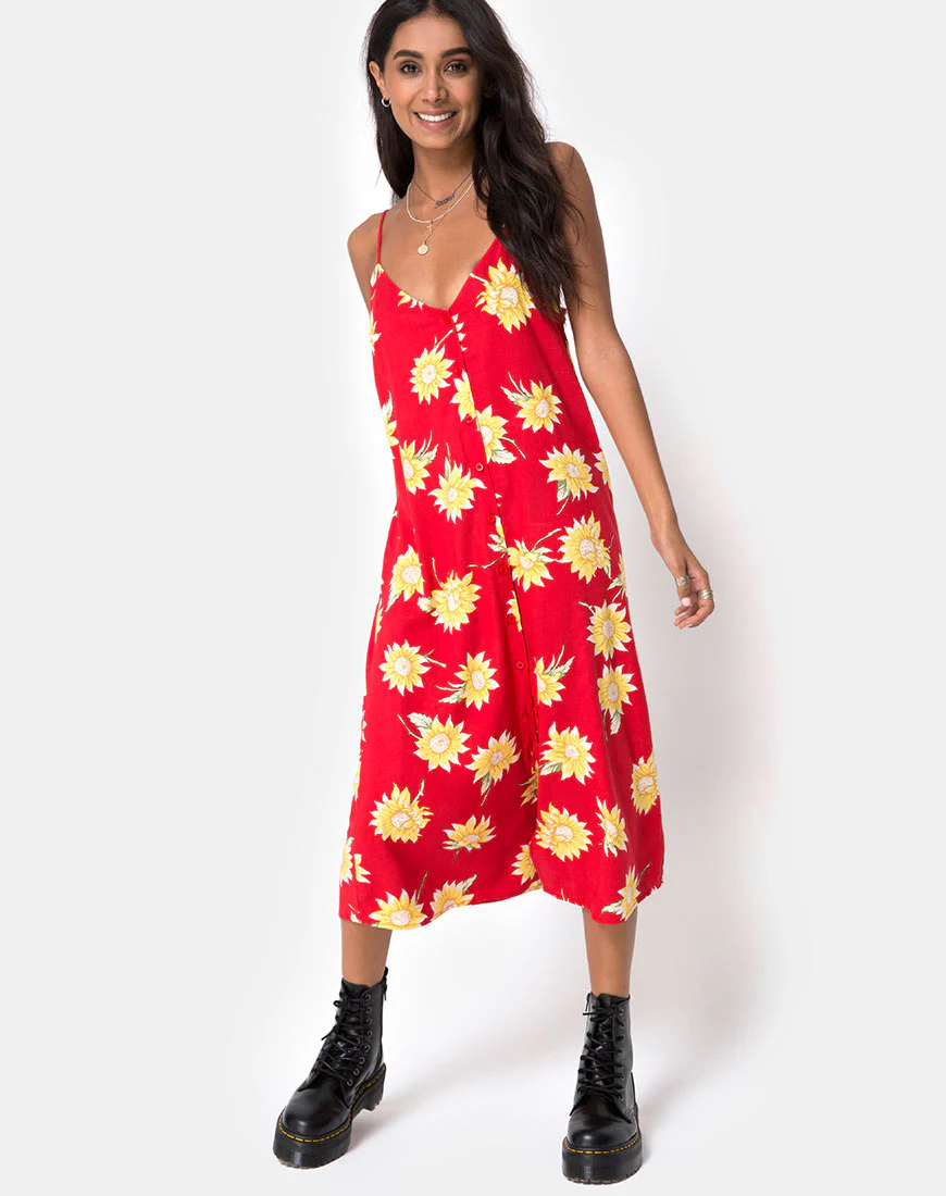 Sini Slip Midi Dress in Sunny Days Red - Image 3