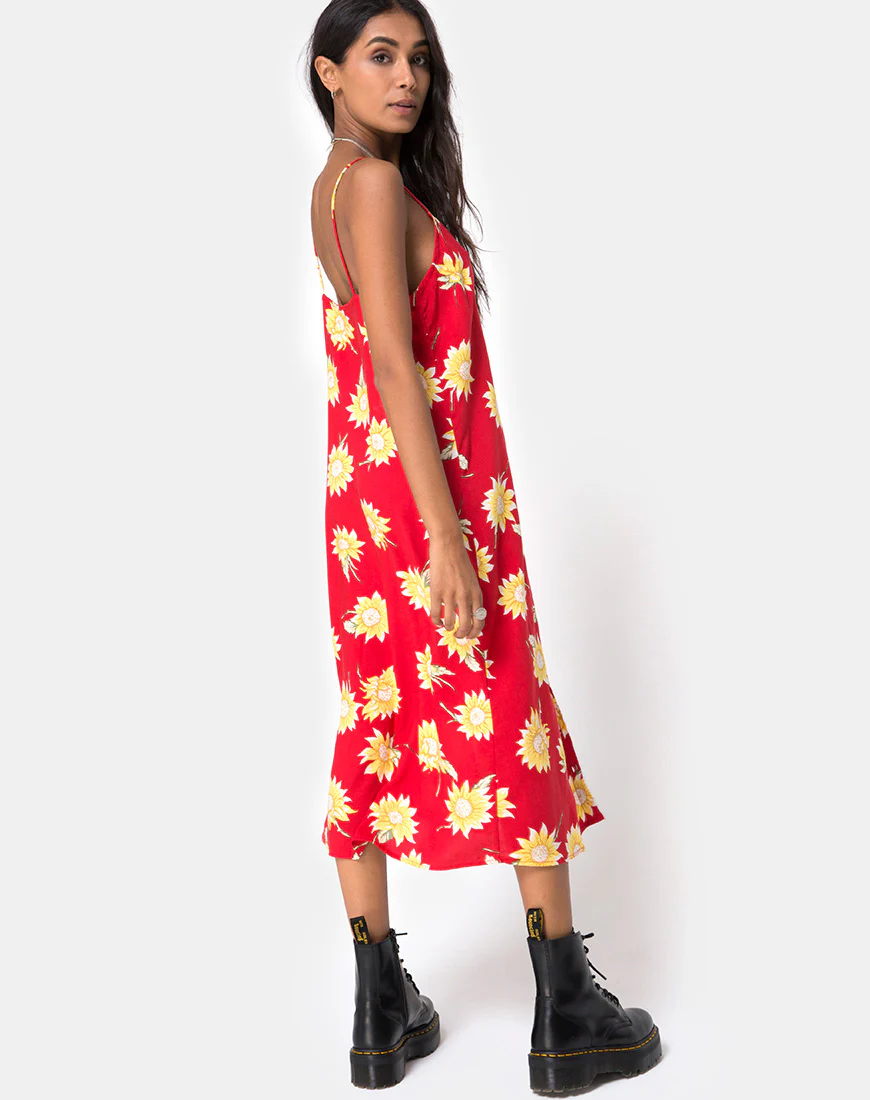 Sini Slip Midi Dress in Sunny Days Red - Image 4