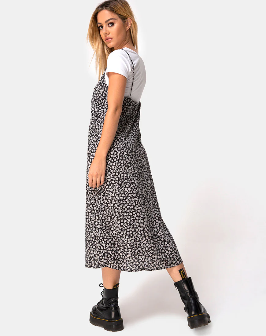 Sini Slip Dress in Ditsy Rose Black - Image 4