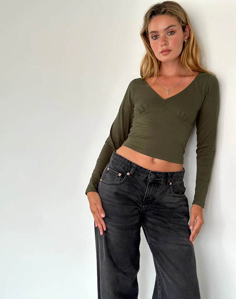 Sisil Long Sleeve Top in Olive - Image 3