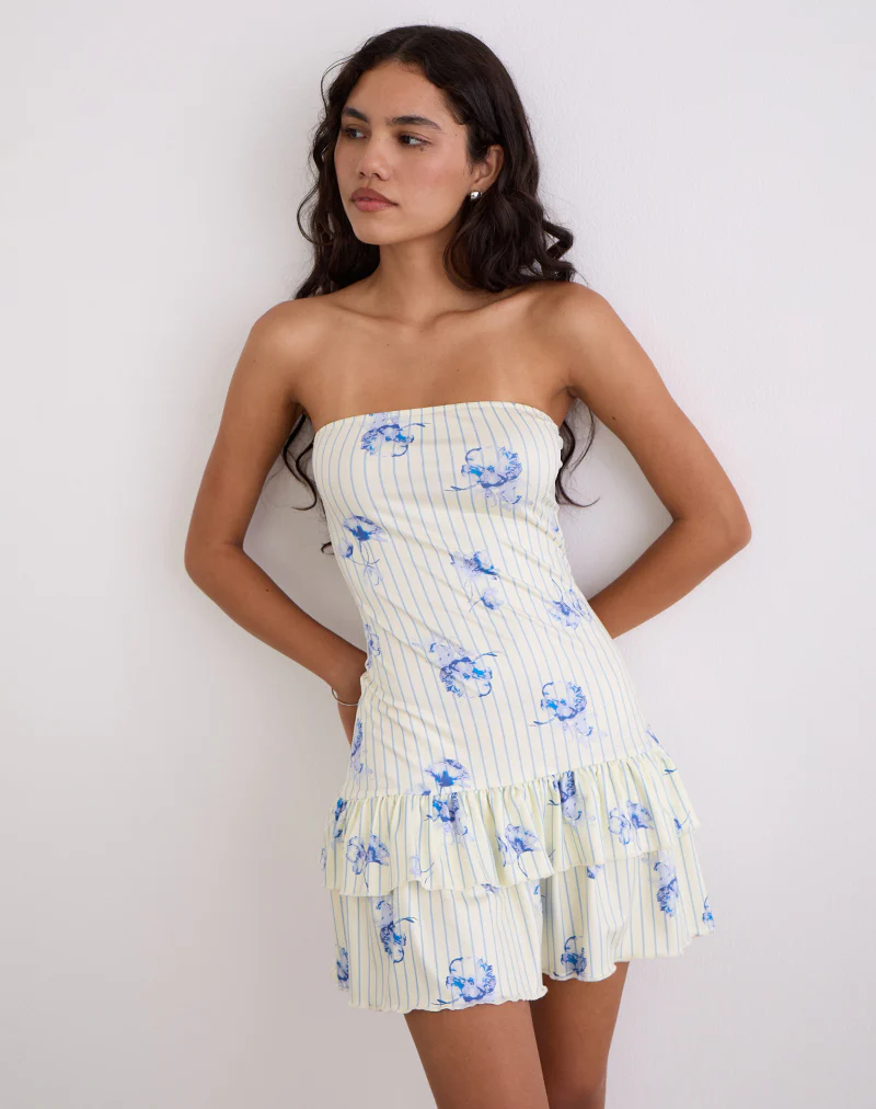 Sitav Dress in Floral Stripe Cream - Image 4